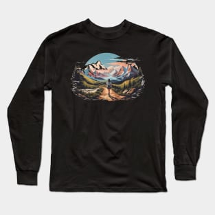 Girl walks a trail through the mountains Long Sleeve T-Shirt